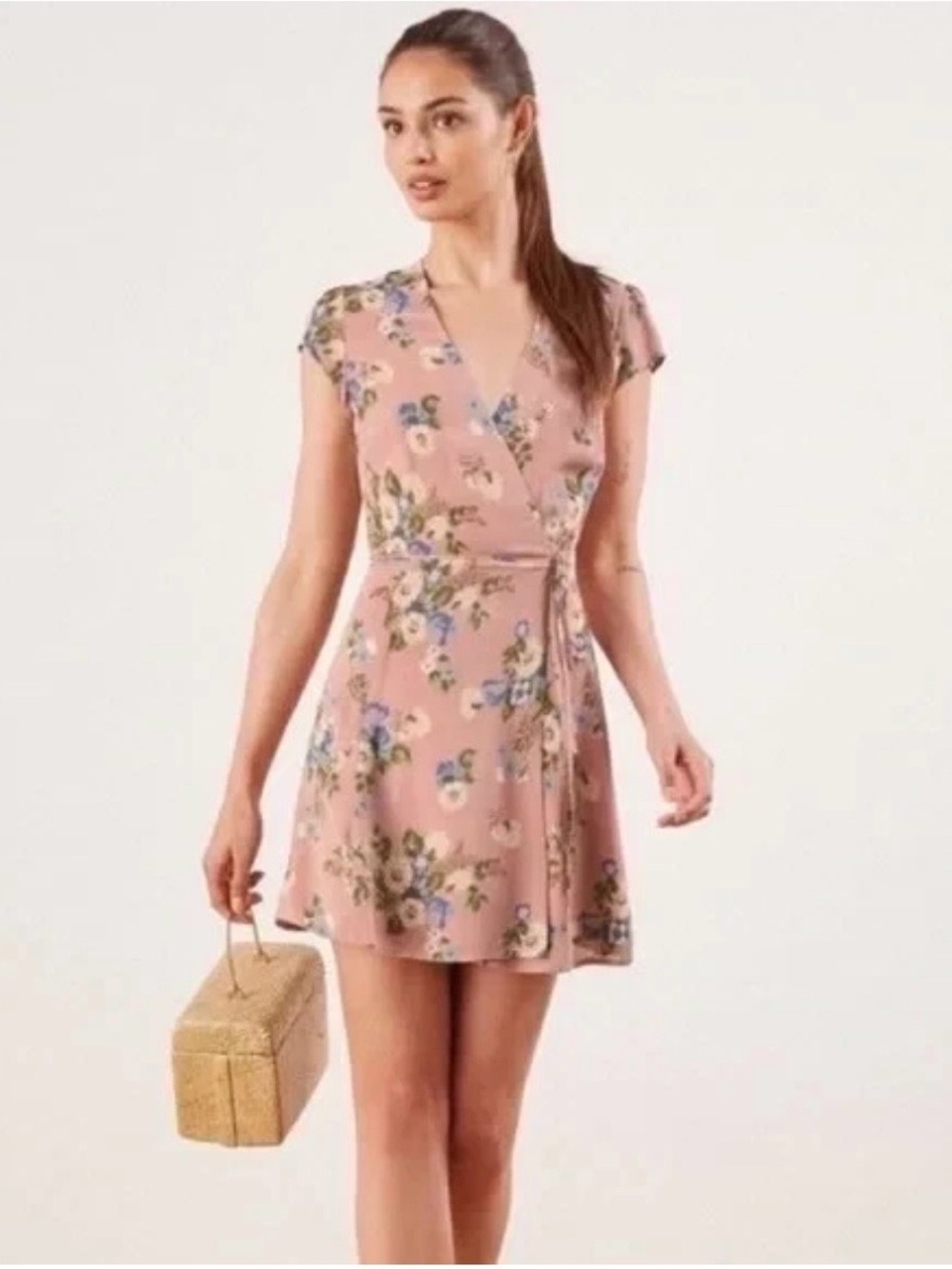 Reformation Dawn Mini Wrap Dress in pink Irene floral print coquette fairy girly - Picture 2 of 14
